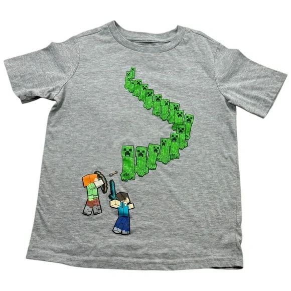 Minecraft Creeper Graphic Tee Kids Size S 6/7 Gray Mojang Official - Picture 2 of 8